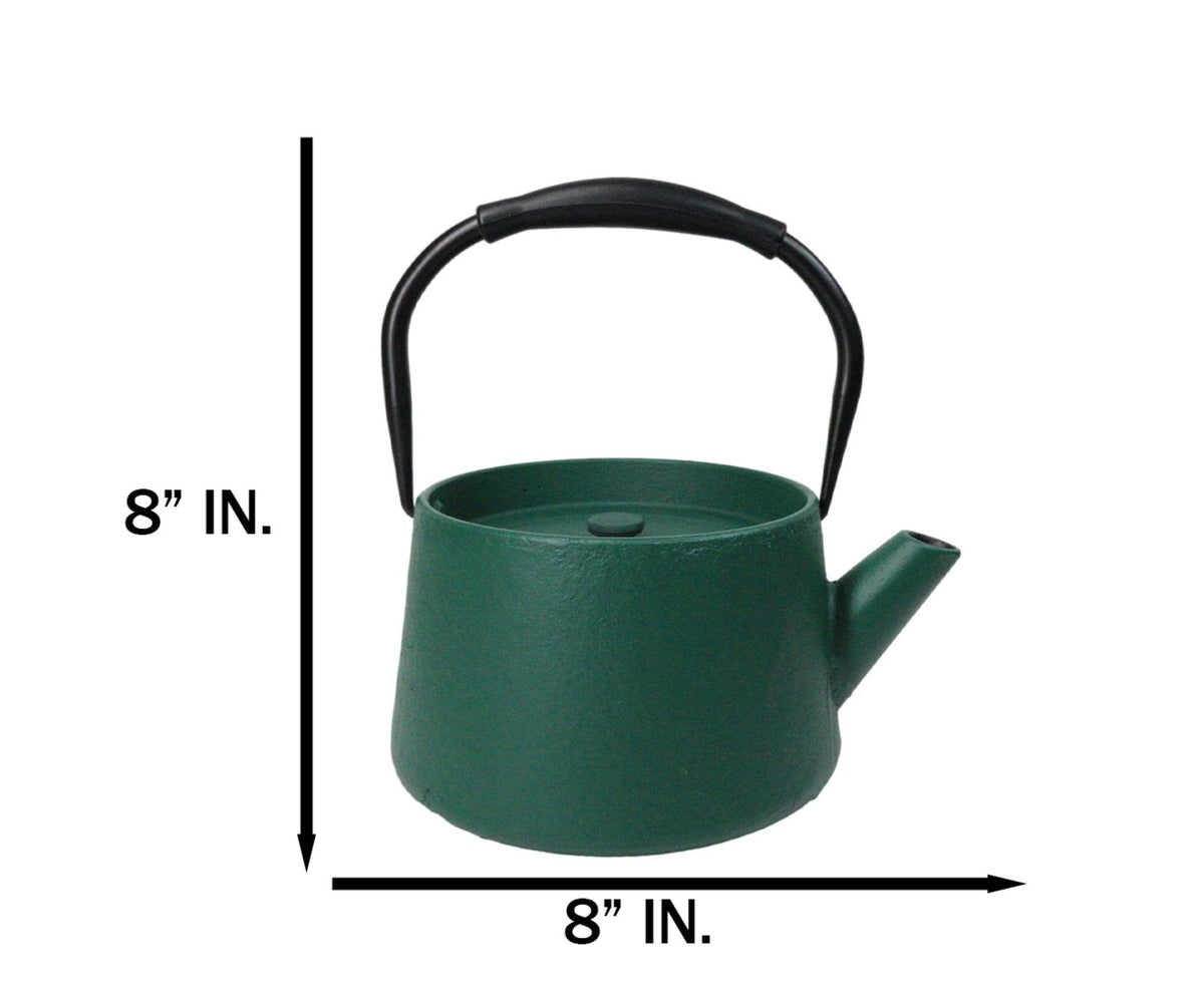 Matte Green Modern Straight Edge Design Tetsubin Larger Cast Iron Teapot 33oz