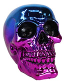 Day of The Dead Metallic Blue and Pink Plated Gothic Skull Figurine Skeleton