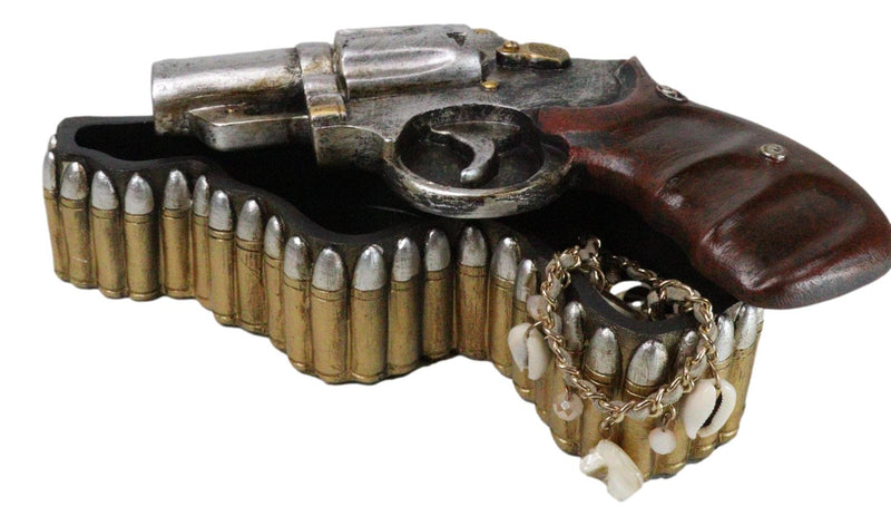 Rustic Old World Western Country Cowboy Gun Pistol With Bullets Trinket Box