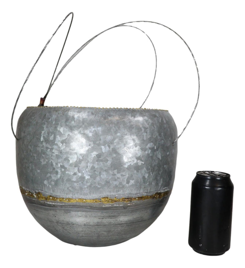 Farmhouse Rustic Galvanized Metal Gold Accent Hanging Round Wall Planter 8" Pot