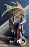 Gothic Skeleton Bone Dragon Perching On Rocky Mountain Castle Tower Figurine