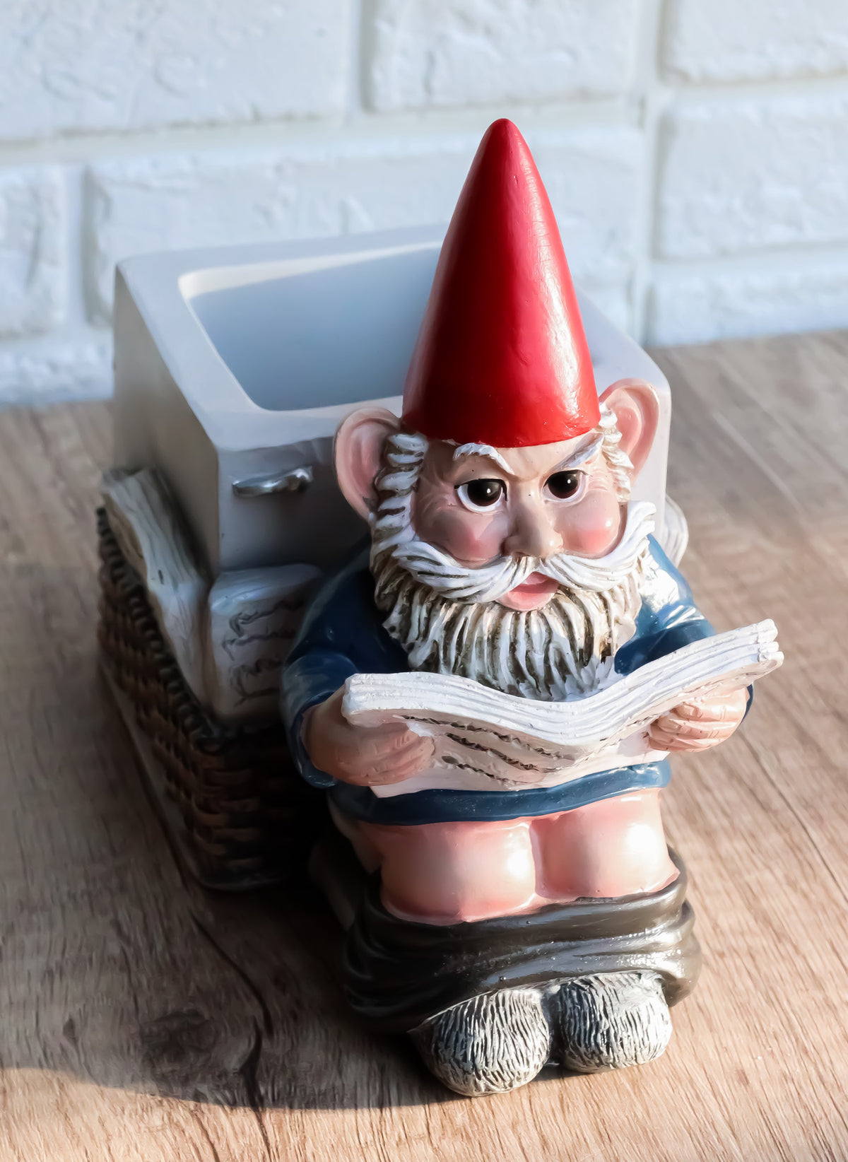 Constipated Mr Gnome With Pants Down By Toilet Bowl Stationery Holder Figurine