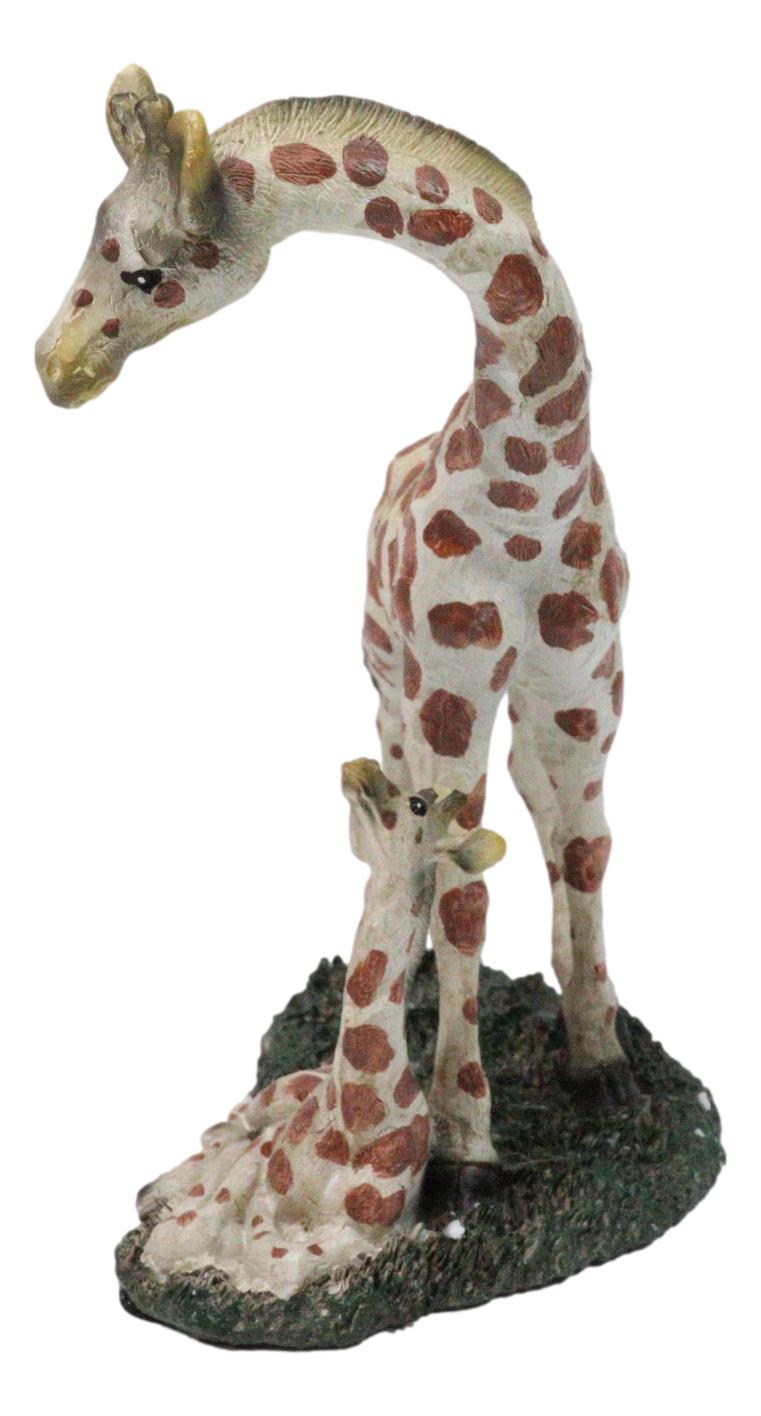 Safari Savannah Masai Giraffe Mother Standing by Sitting Calf Figurine 6.75"H