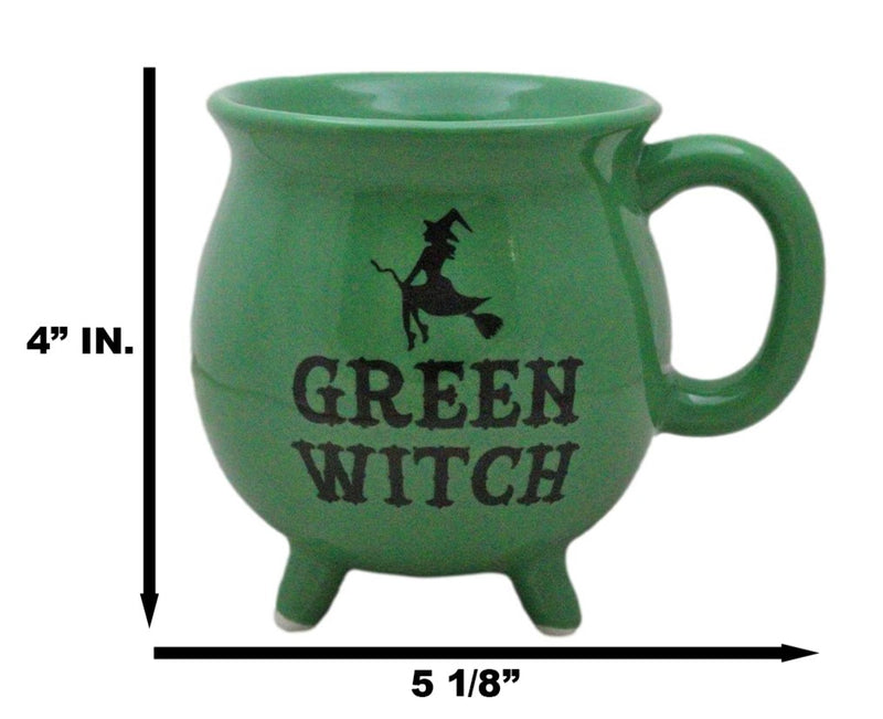 Wicca Magic Green Witch Flying Broomstick Cauldron Ceramic Mug With Handle 16oz