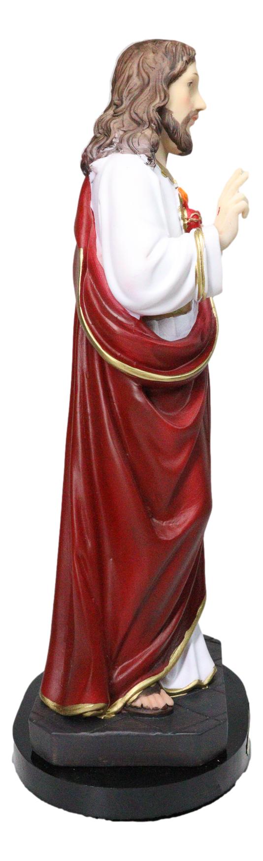 Catholic Sacred Heart of Jesus Christ in Scarlet Red Robe Statue With Base 12"H