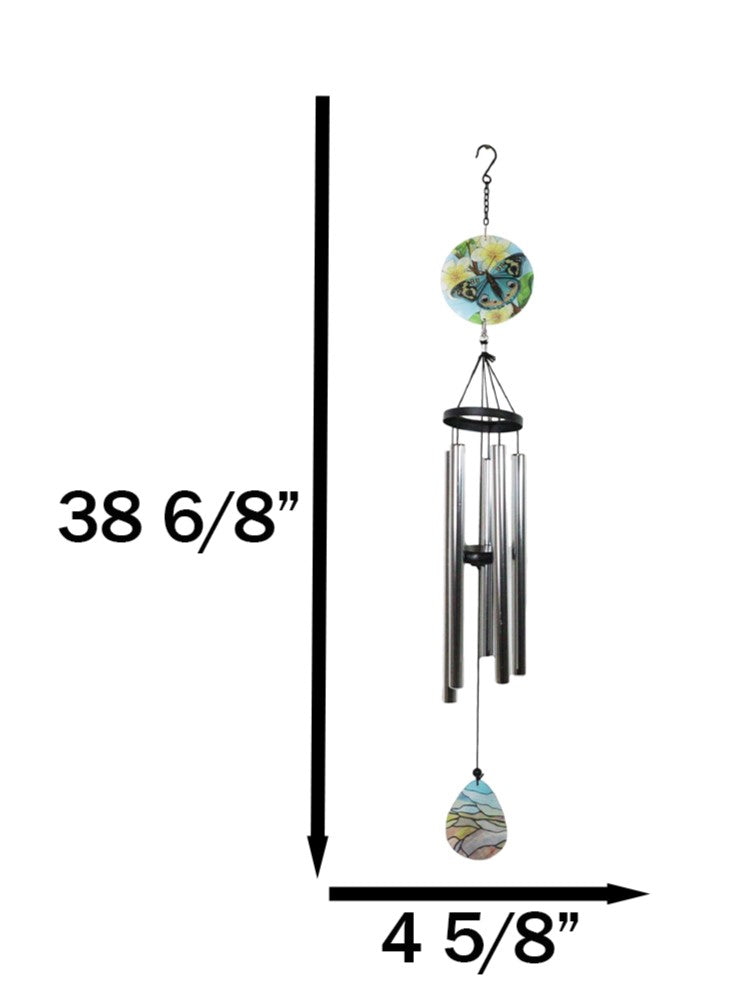 Blue Monarch Butterfly Colorful Art Glass Hanging Wind Chime With Metal Rods