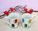 Set Of 2 Colorful Maneki Neko Lucky Fortune Cats Textured Mug Cups 11oz