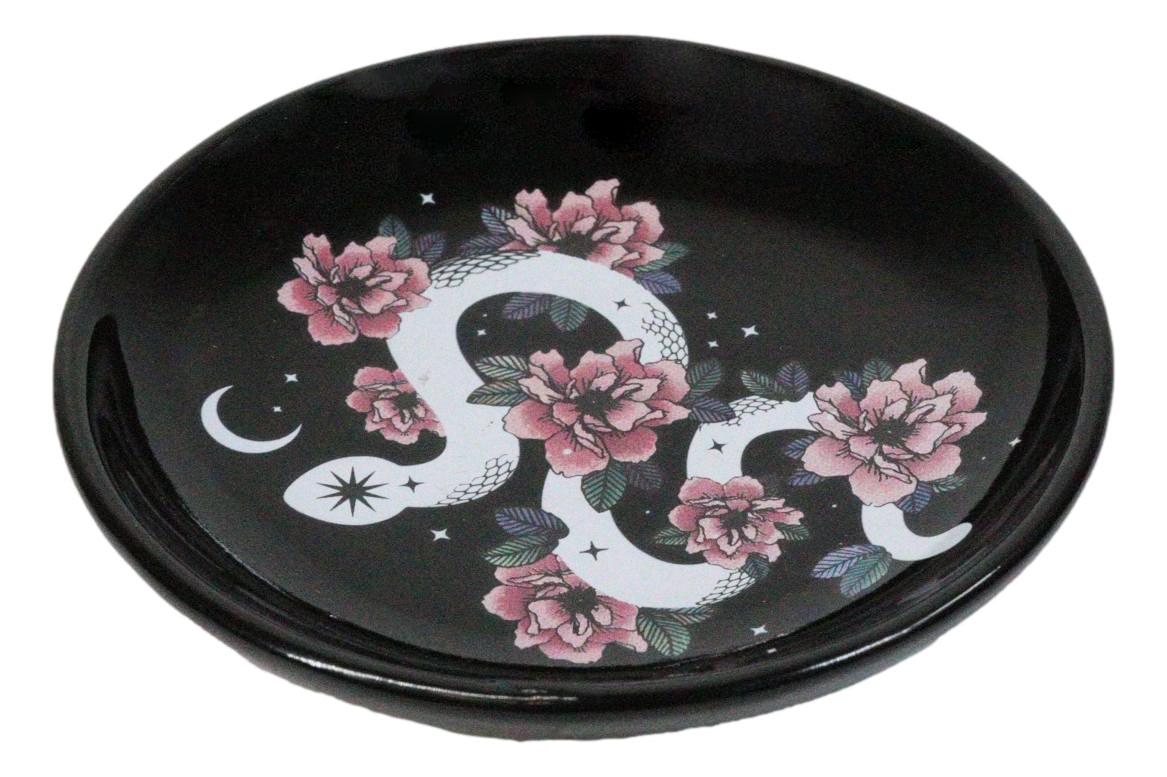 Ceramic Gothic Wicca Pink Floral Roses Serpentine Snake Apothecary Trinket Dish
