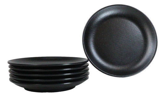 Pack Of 6 Black Silk Melamine Round Appetizer Dessert Side Dishes Plates 7"D