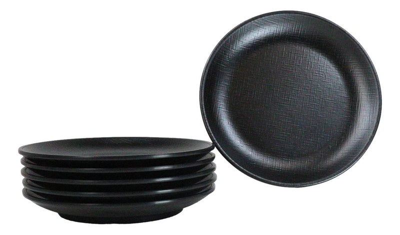 Pack Of 6 Black Silk Melamine Round Appetizer Dessert Side Dishes Plates 7"D