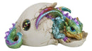 Oceanic Turquoise Green Iridescent Baby Dragon In Egg Shell With Gem Figurine