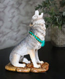 Cries of The Night Howling Gray Wolf with Turquoise Rocks Necklace Figurine 7"H