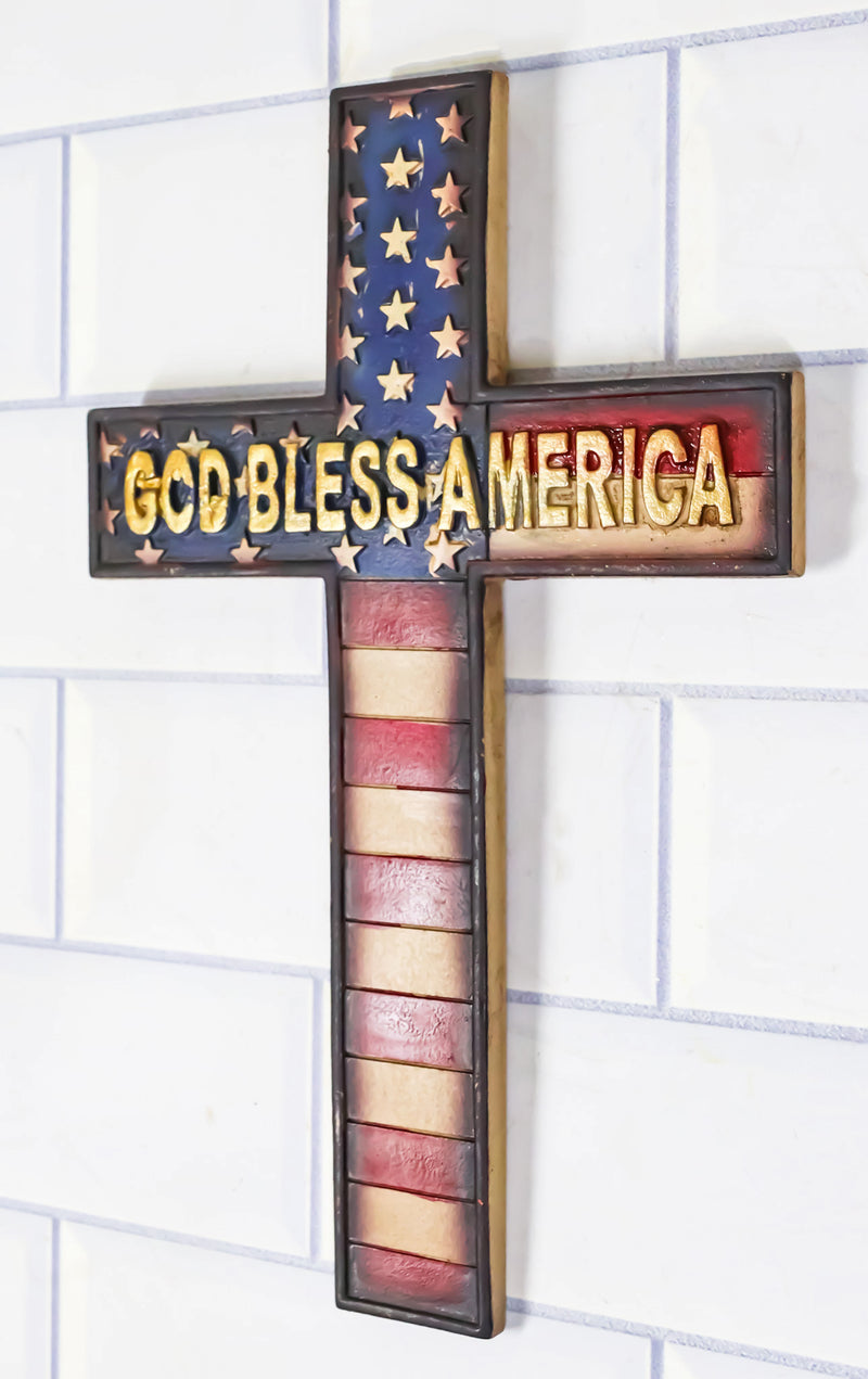 Western Patriotic USA Flag Old Faithful God Bless America Memorial Wall Cross