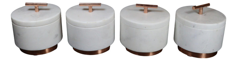 Set Of 4 Marble And Copper Hardware Round Canister Container Storage Jars W/ Lid