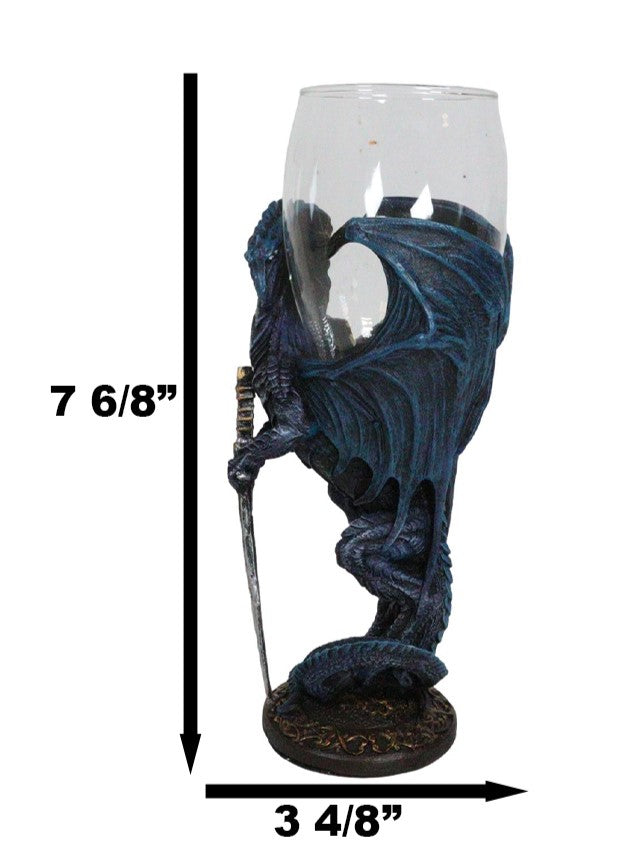 Fantasy Netherworld Blue Dragon Storm Blade Sword Glass Wine Goblet Chalice