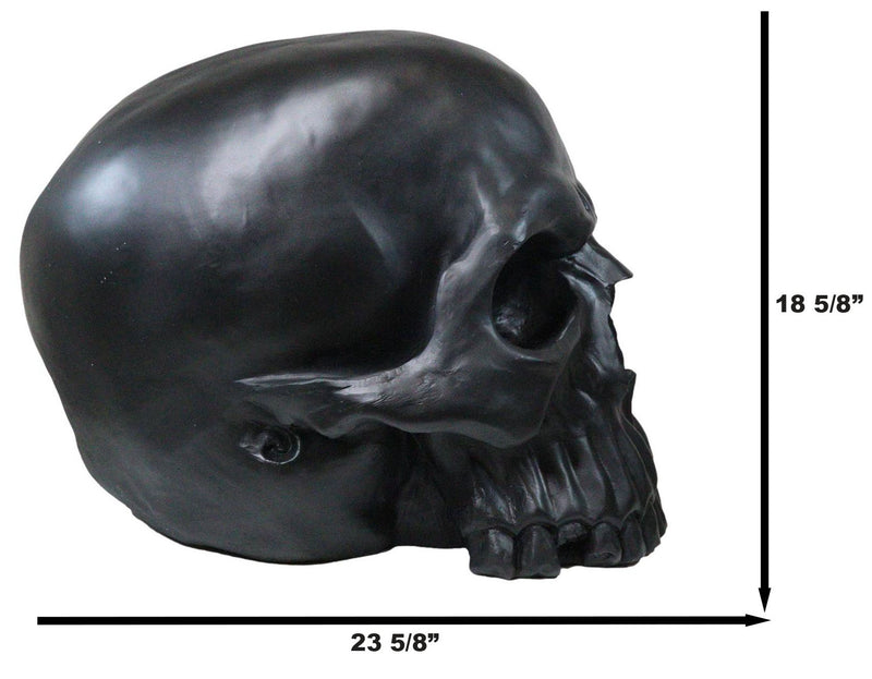 Graveyard Gothic Memento Mori Giant Oversized Sinister Black Skull Statue 23"L