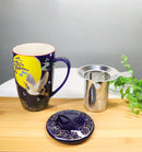 Blue Moon Japanese Crane 15oz Porcelain Tea Mug With Lid Stainless Steel Infuser