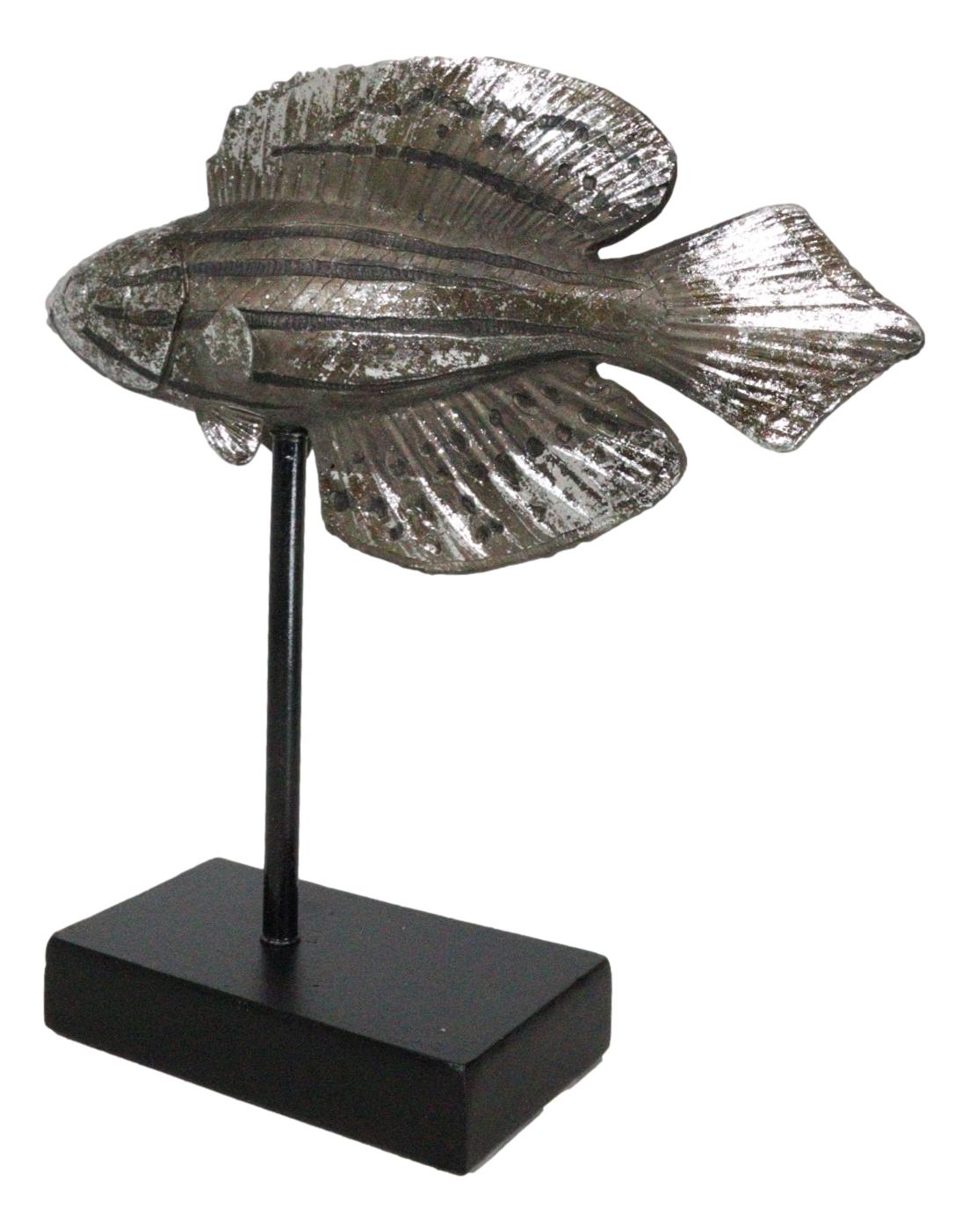 Marine Silver Tone Diamond-Tail Flasher Wrasse Fish Sculpture With Pole Stand