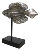 Marine Silver Tone Diamond-Tail Flasher Wrasse Fish Sculpture With Pole Stand