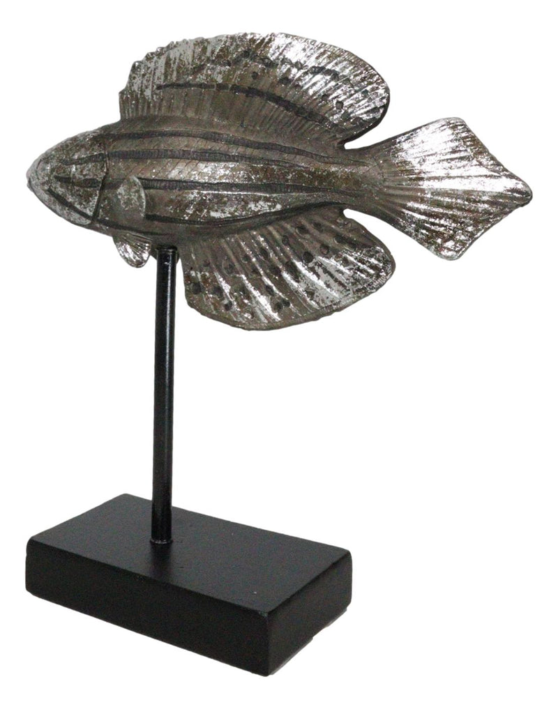 Marine Silver Tone Diamond-Tail Flasher Wrasse Fish Sculpture With Pole Stand