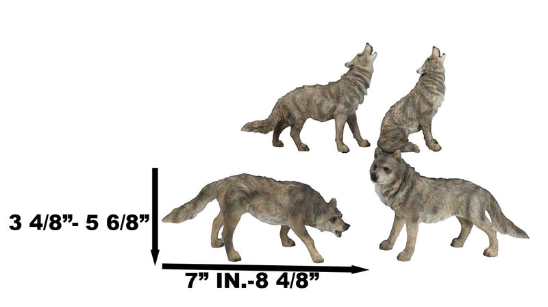 Set Of 4 Mystical Forest Woodland Alpha Gray Wolf Howling And Tracking Figurines