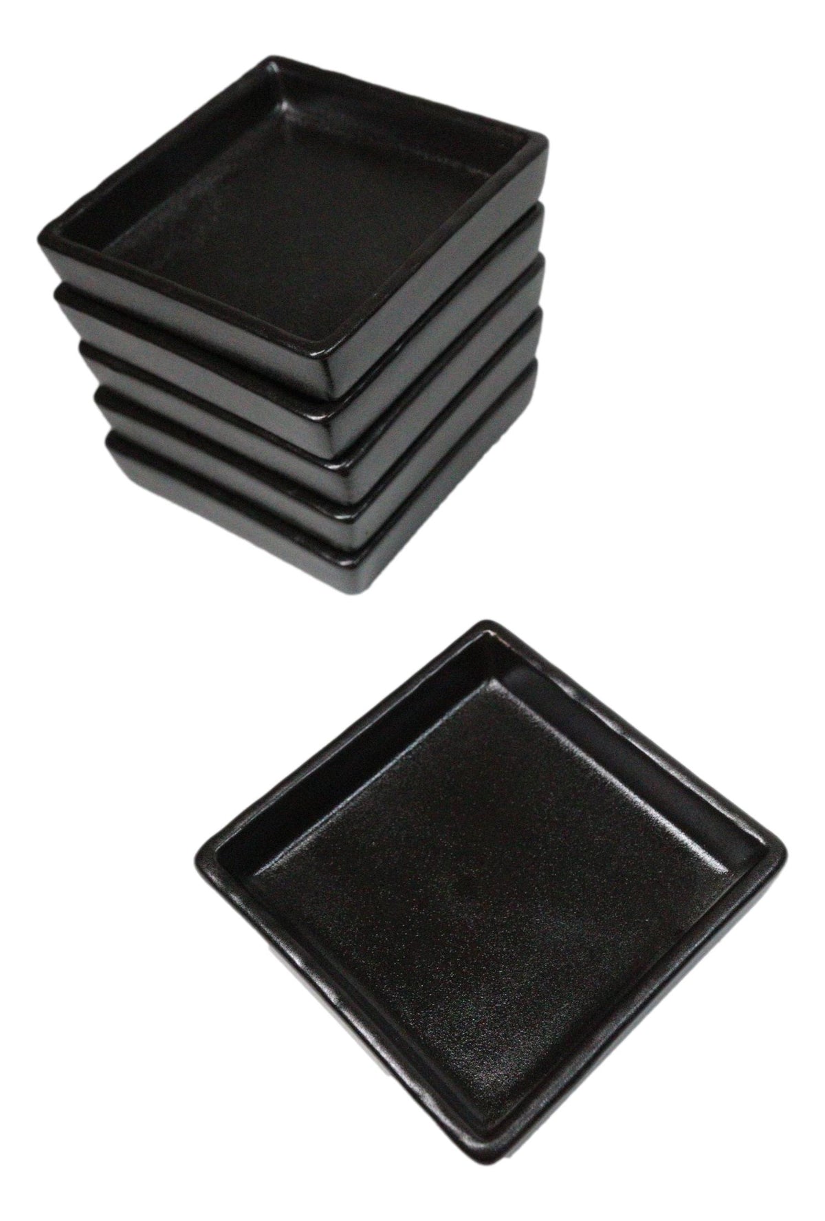 Set Of 6 Kokuyo Black Minimalist Ceramic Square Condiment Sauce Dishes 2oz