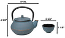 Sky Blue Hobnails Textured Petite Cast Iron Teapot 10oz With 4 Mini Tea Cups Set