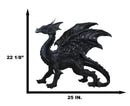 Large 24"L Nightfury Black Shadow Dragon Standing With Perched Up Wings Statue