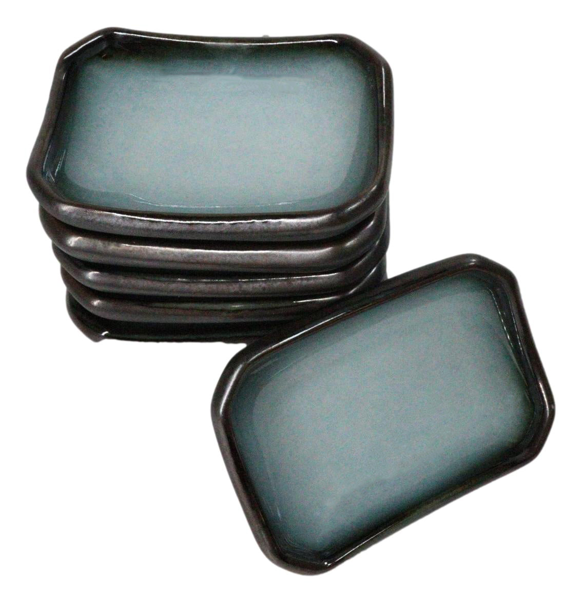 Set Of 6 Seikai Blue Sky & Black Rectangle Porcelain Condiment Sauce Dishes 2oz