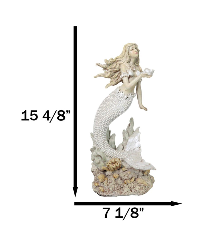 Large Vintage Sea Goddess Mermaid Holding Sconce Standing By Coral Reef Statue