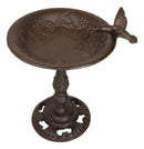 Rustic Cast Iron Hummingbird On Flower Dish Garden Bird Feeder Bath 10.5"H