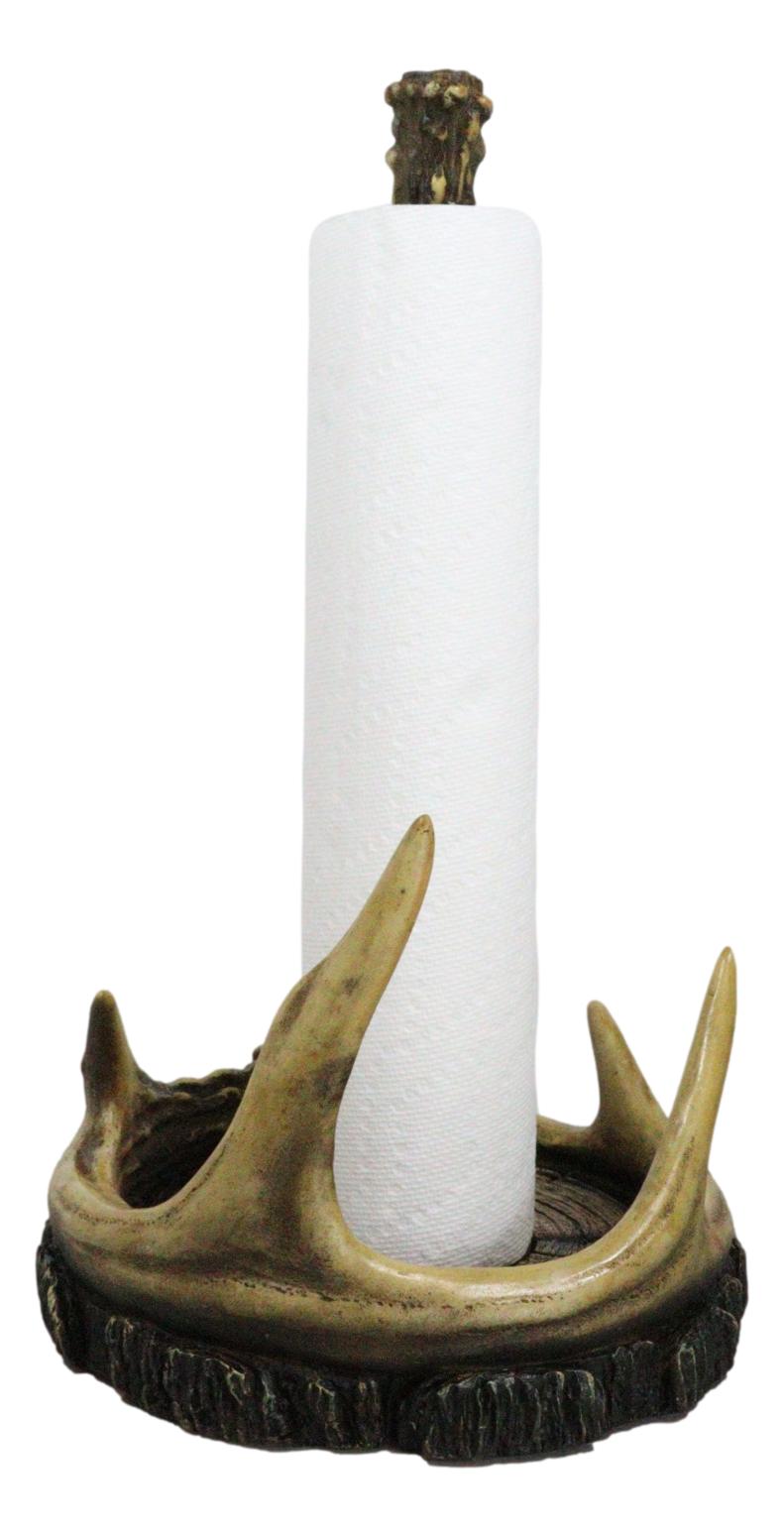Rustic Forest Stag Deer Antler Bone On Wood Slice Base Paper Towel Holder