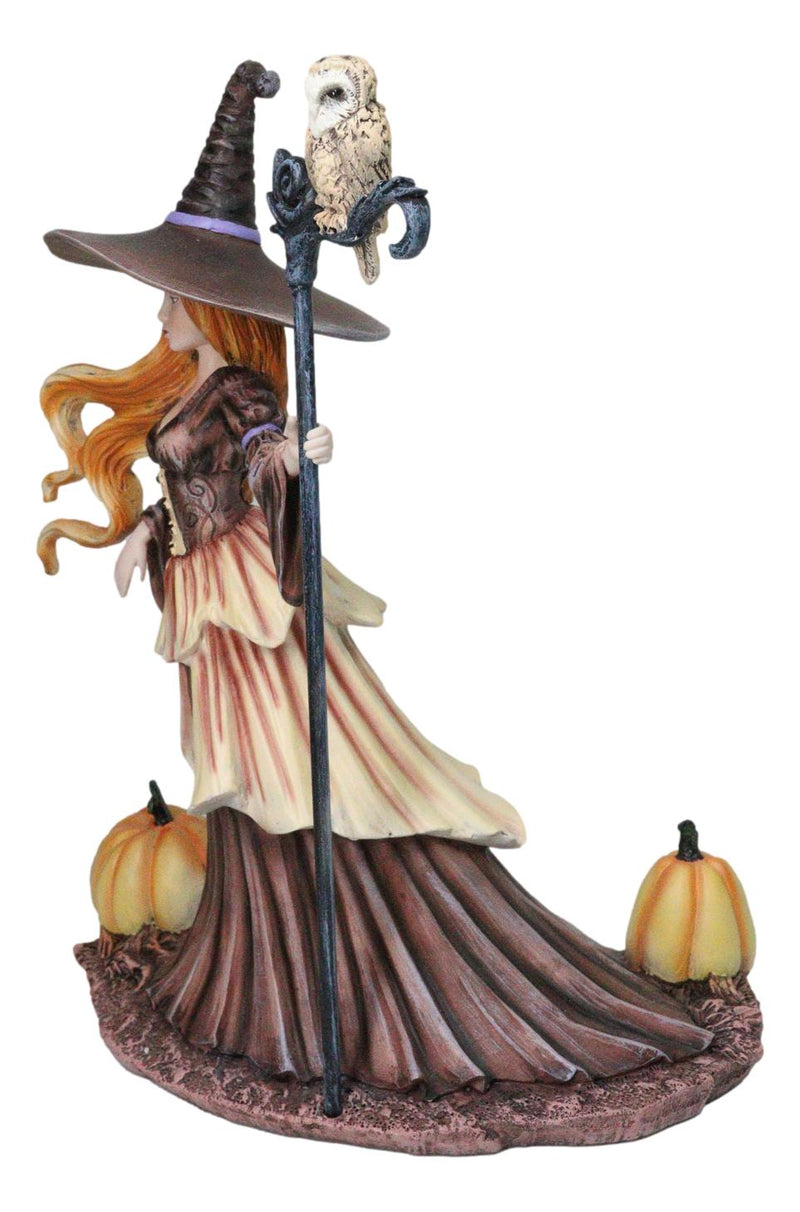 Amy Brown Halloween Pumpkin Owl Spell Autumn Witch With Magic Staff Sculpture