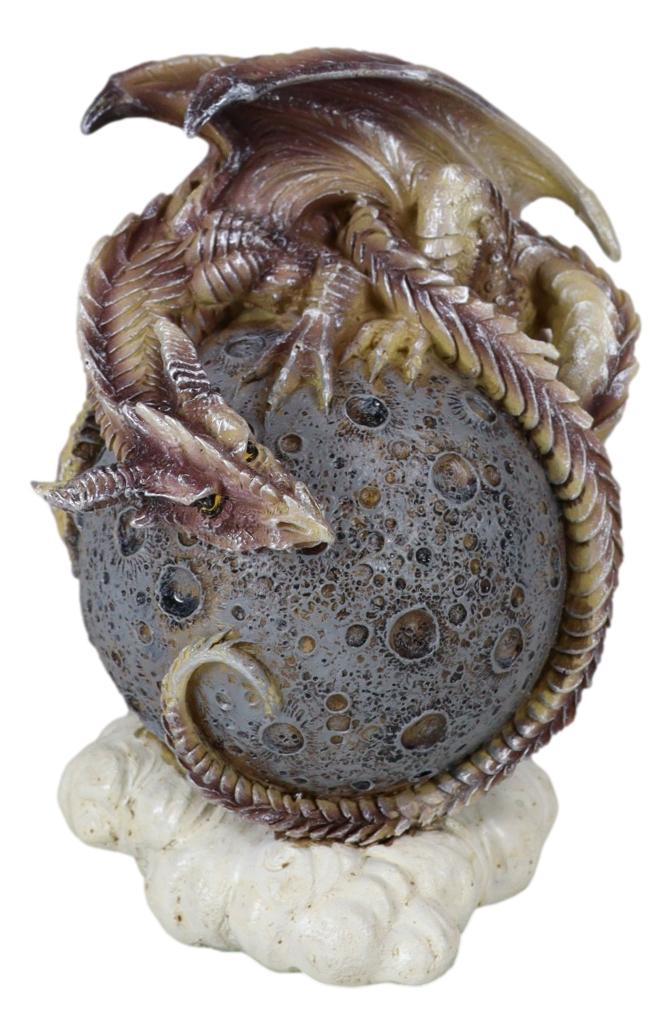 Dream Weaver Fantasy Wyrmling Dragon Sleeping On Cratered Lunar Moon Figurine