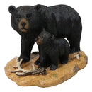 Rustic Forest Mother Black Bear with Cub Figurine Wildlife Animal Sculpture