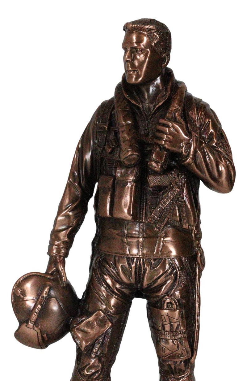 Air Force Airman Aircraft Carrier Fighter Jet Pilot Bronzed Statue With Base 11"