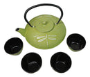 Green Dragonfly Traditional Tetsubin Cast Iron Tea Pot With 4 Cups Set 37oz
