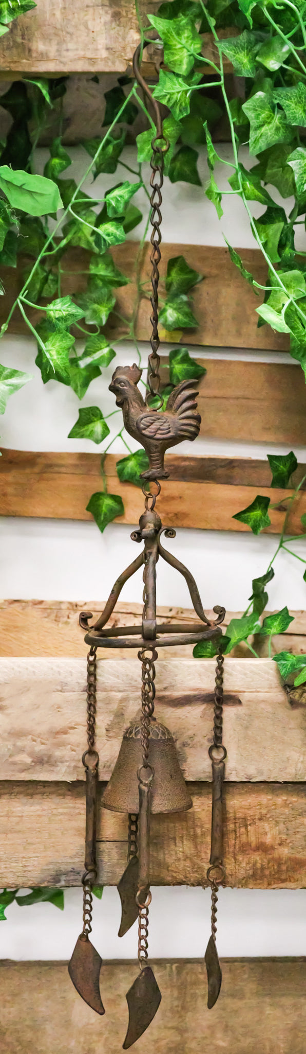 Cast Iron Rustic Chicken Rooster Hanging Garden Patio Bell Wind Chime Decor