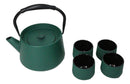 Green Modern Straight Edge Tetsubin Cast Iron Teapot 33oz And 4 Tea Cups Set