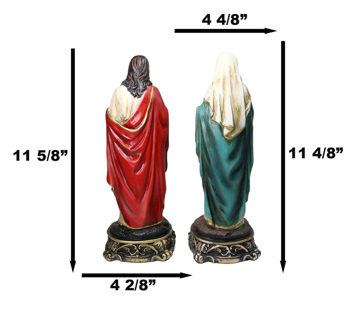 Catholic Sacred Heart of Mary and Jesus Christ Statue Set of 2 With Name Base