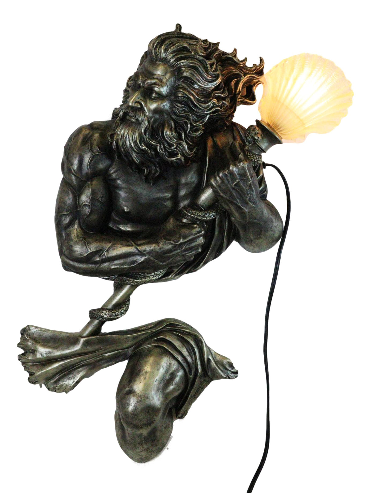 Ebros Gift Ocean Tremor Neptune Poseidon Greek God LED Wall Lamp 28.5" H