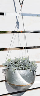 Farmhouse Rustic Galvanized Metal Gold Accent Hanging Round Wall Planter 8" Pot