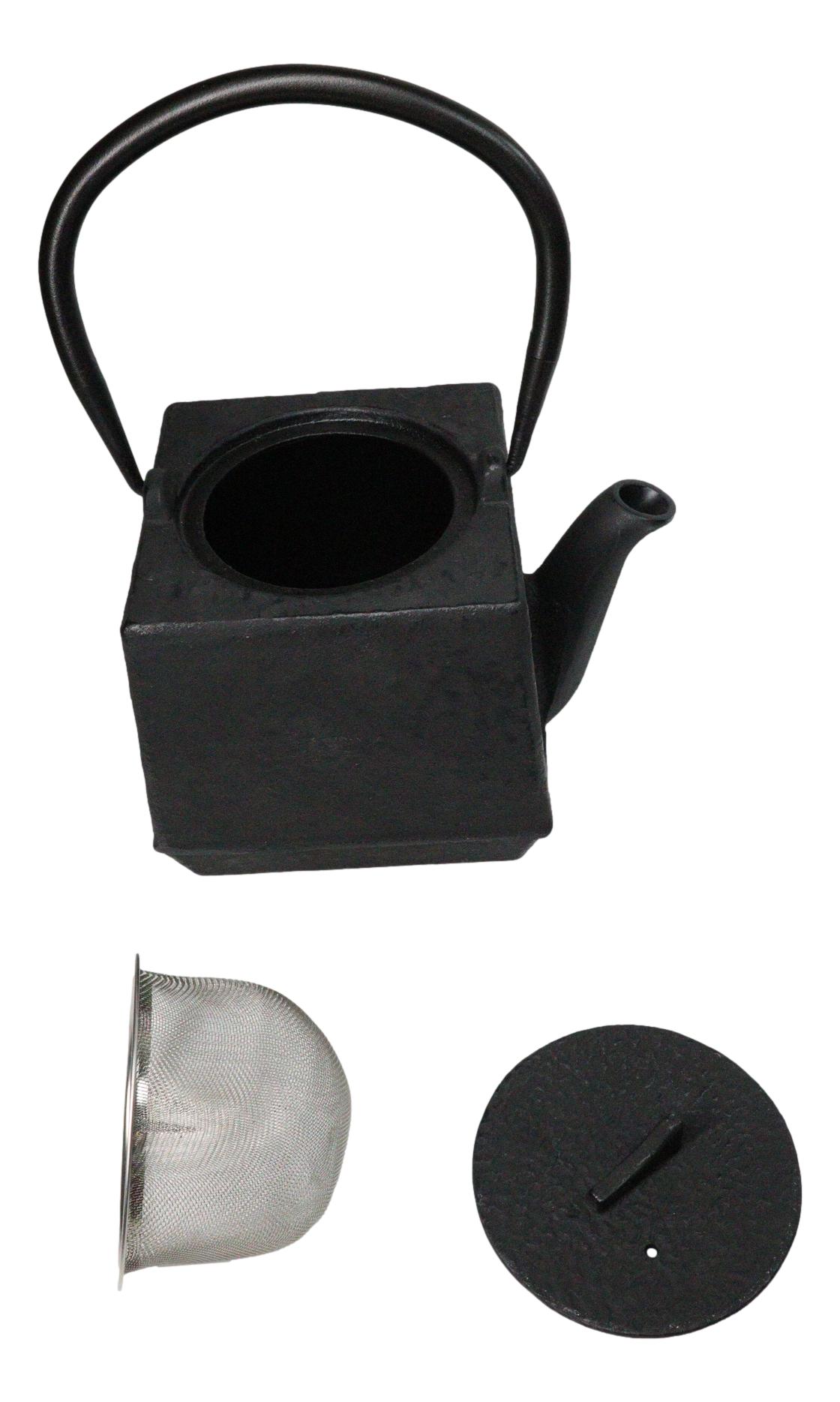 Black Traditional Square Tetsubin Medium Cast Iron Teapot 28oz Tea Pot W/ Handle