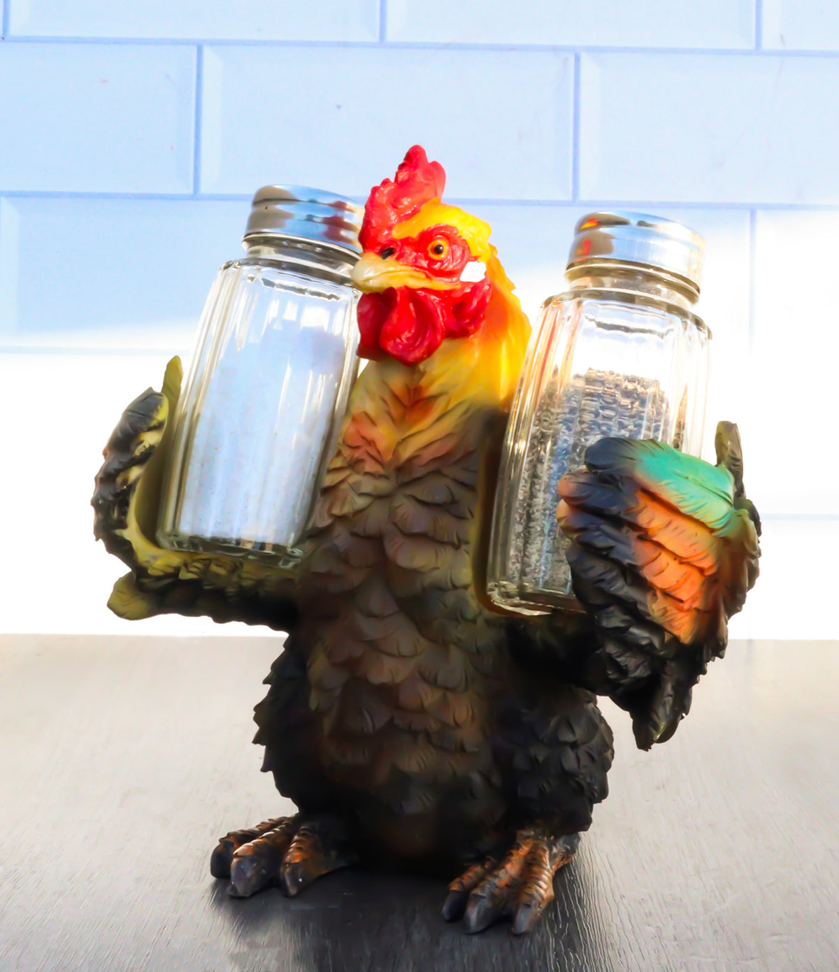 Ebros Country Farm Mother Hen Hugging Glass Salt Pepper Shakers Holder 6" Tall - Ebros Gift
