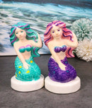 Ocean Siren Mermaids In Turquoise And Purple Ceramic Salt Pepper Shakers Set