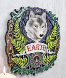 Elemental Earth Nation Gray Wolf With Leaf Ferns Triple Moon Symbol Wall Decor