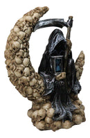 Grim Reaper With Scythe Hourglass on Skull Crescent Moon Gothic Death Figurine