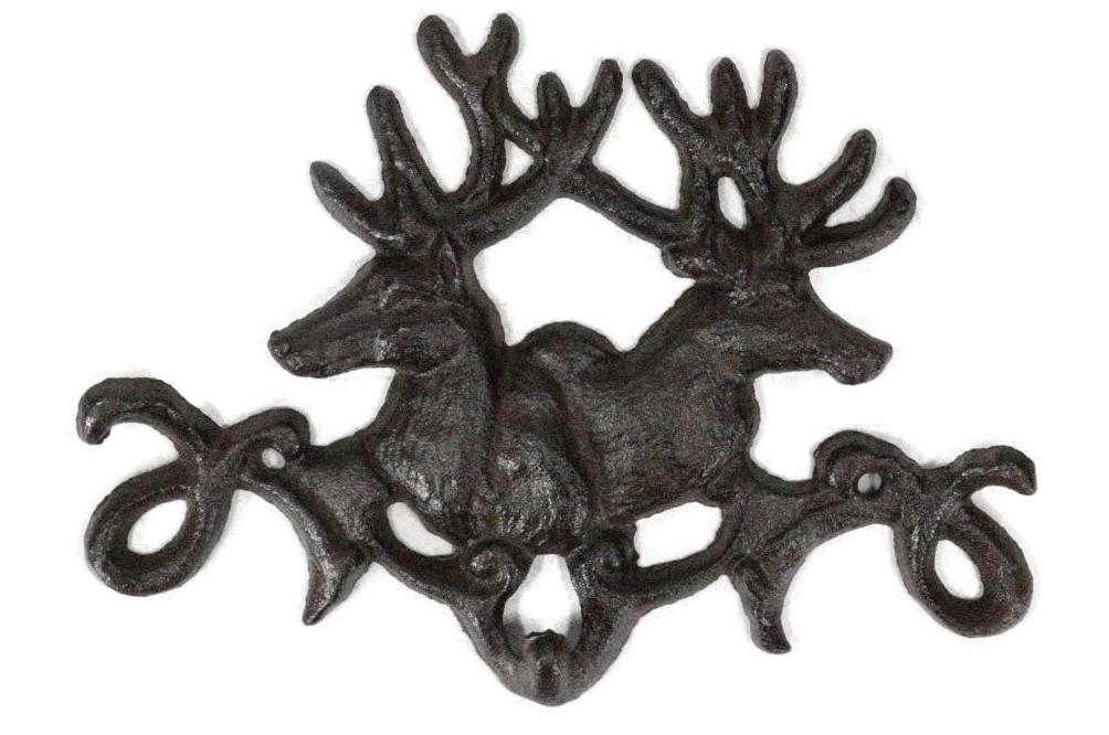 Forged Cast Iron Double Stag Deer Antlers Wall Hooks For Keys Leashes Scarves