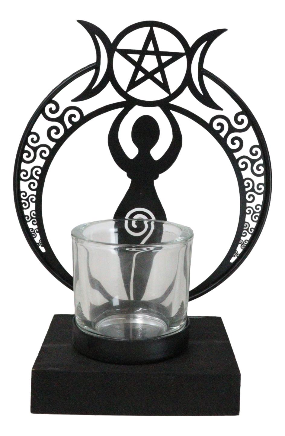 Wicca Danu Spiral Goddess Triple Moon Metal Votive Tea Light Candle Holder