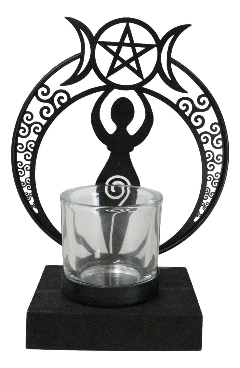 Wicca Danu Spiral Goddess Triple Moon Metal Votive Tea Light Candle Holder